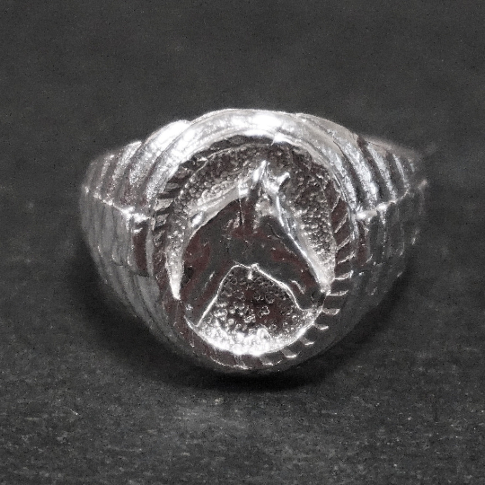 Silver Equestrian Horse Portrait Men's ring
